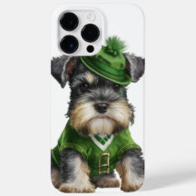 BEDRIVENDE AKVARELL SCHNAUZER HUND KLÄDD I GRÖN