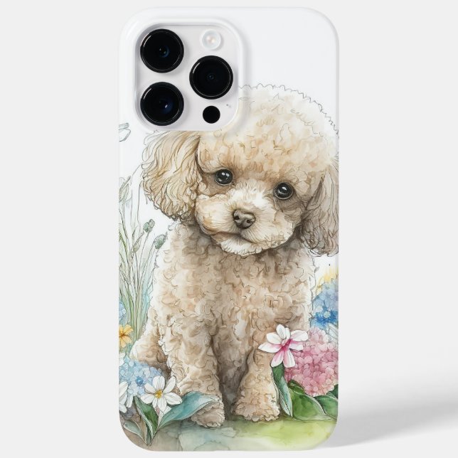 BEDRIVENDE AKVARELL VIT POODLE VALP HUND (Baksida)