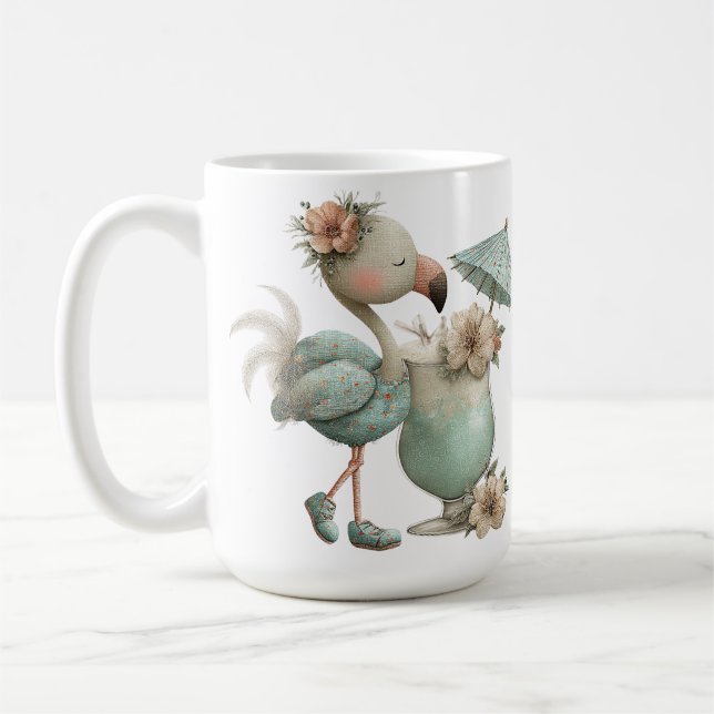 BEDRIVENDE BLÅ FLAMINGO PÅ STRANDEN MED SUNCASTLE KAFFEMUGG (Vänster)