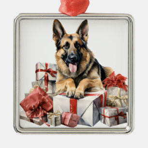 BEDRIVENDE JUL JUL GRYM TYSK SCHÄFERHUND JULGRANSPRYDNAD METALL