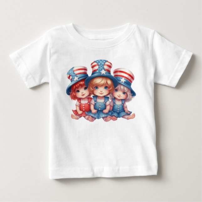 BEDRIVENDE SMÅ FLIKOR KLÄDA I RÖTT VIT BLÅ T SHIRT (Framsida)