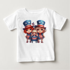 BEDRIVENDE SMÅ FLIKOR KLÄDA I RÖTT VITT BLÅTT T SHIRT