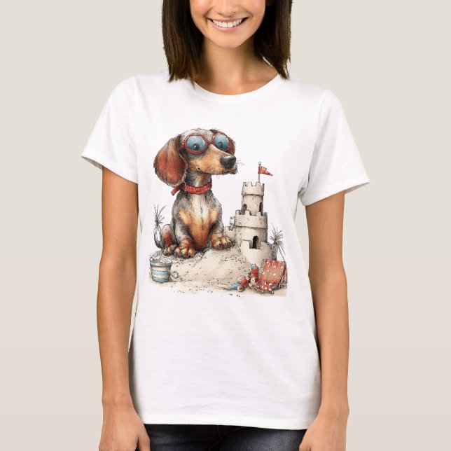 BEDRIVENDE SOMMAR TEMA DACHSHUND HUND T SHIRT (Framsida)