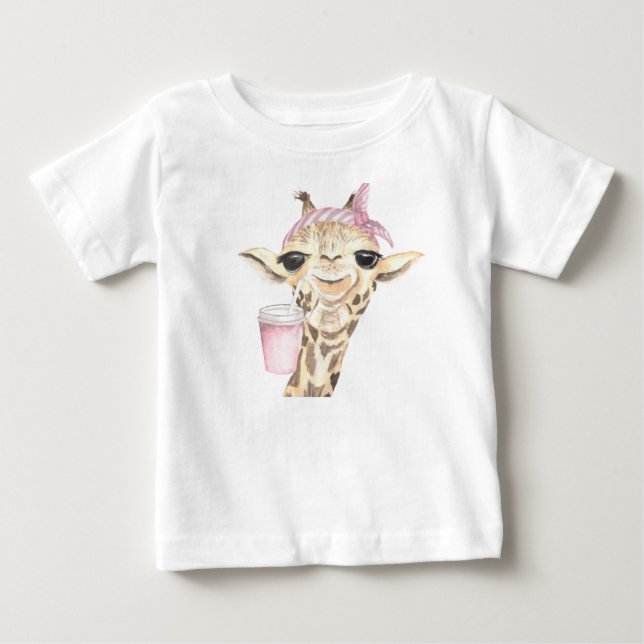 BEDRIVENDE TAN GIRAFF ROSA HATT OCH KOPP T SHIRT (Framsida)