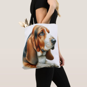 BEDRIVENDE TREFÄRGAD BASSET HUND TYGKASSE