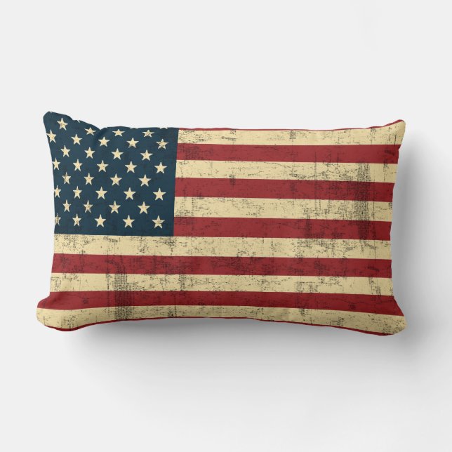 Bedrövad amerikanska flagganvintage lumbarkudde (Framsida)