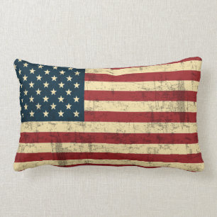 Bedrövad amerikanska flagganvintage lumbarkudde