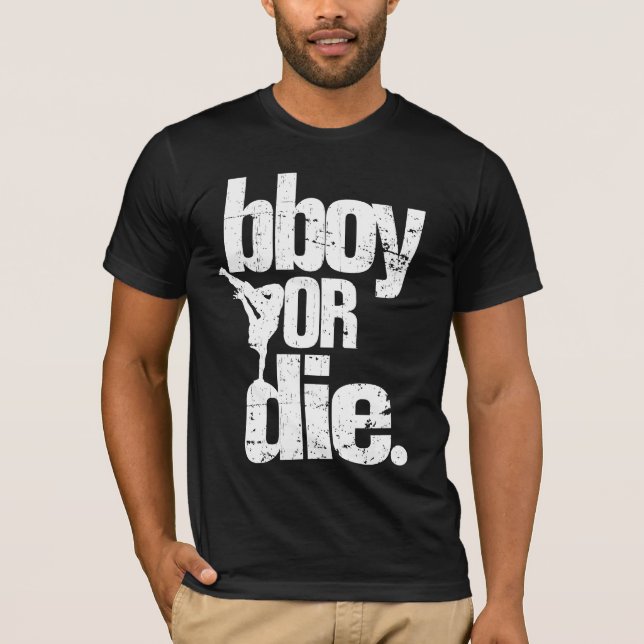 bedrövad bboy eller matrisvit tee shirt (Framsida)