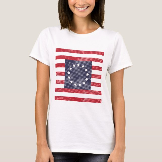 Bedrövad Betsy Ross flagga T Shirt (Framsida)