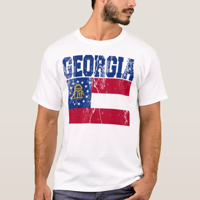 (Bedrövad) Georgia statlig flaggaT-tröja, Tee Shirt (Framsida)