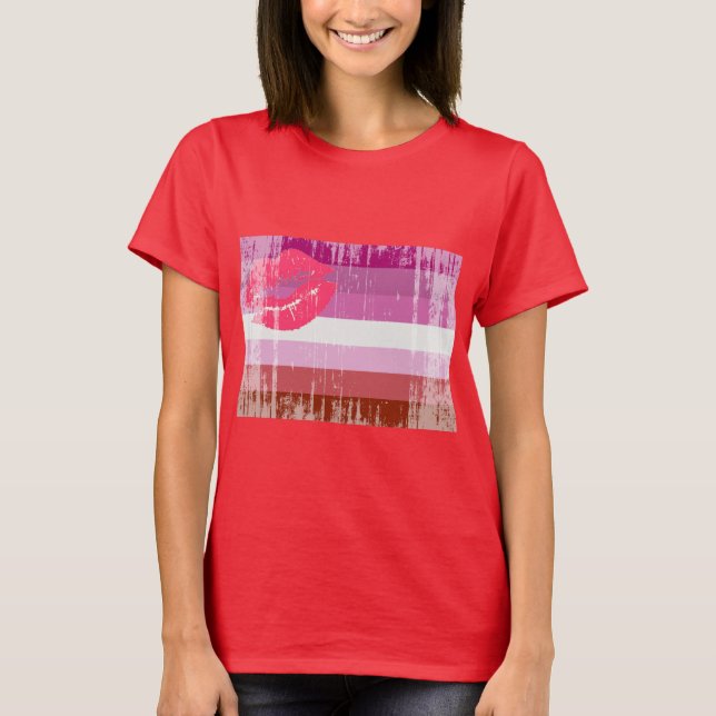 BEDRÖVAD LESBISK FLAGGA TEE SHIRT (Framsida)