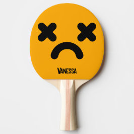 Bedrövad Orange Ansikte med Namn Pingisracket