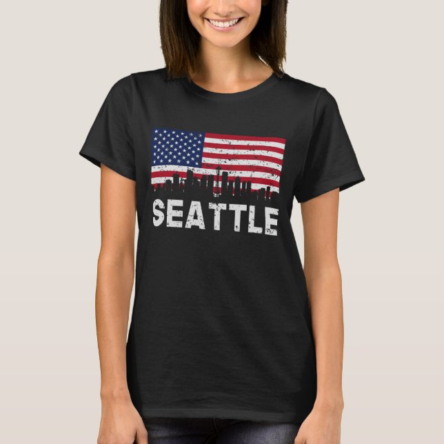 Bedrövad Seattle WA amerikanska flagganhorisont Tröja (Framsida)