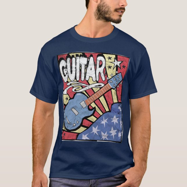 Bedrövad US-flaggagitarr Tee Shirt (Framsida)
