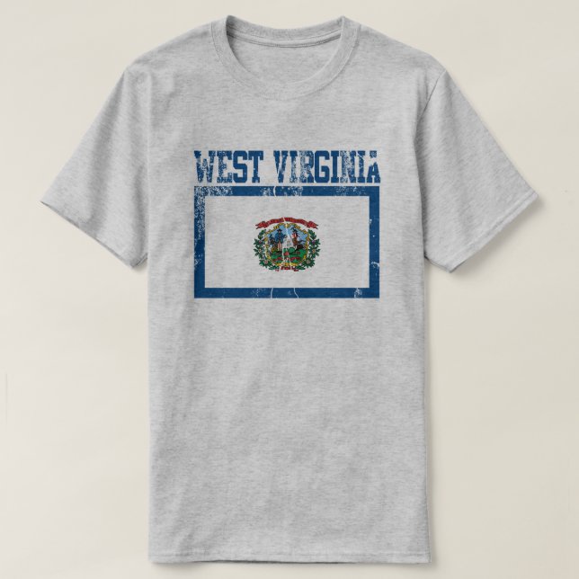 (Bedrövad) West Virginia statlig flaggaT-tröja, Tee Shirt (Design framsida)