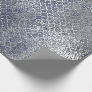 Bedrövat silver för Quatrefoil silver Glam blåt Presentpapper