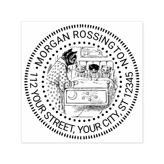 Bedtime for Kittens Teckning Namn Returadress Självfärgande Stämpel (Design)