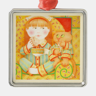 BEDTIME SNACK Premium Square Ornament/Cream Julgransprydnad Metall