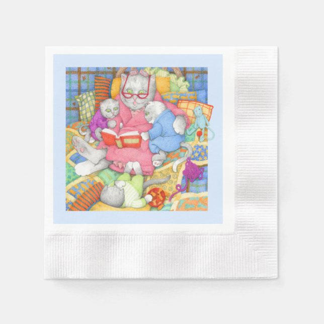 BEDTIME STORY Cocktail Papper Napkins - Blue Pappersservett (Framsidan)