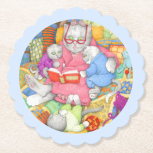 BEDTIME STORY Scalloped Round Underlägg - Blue Papper