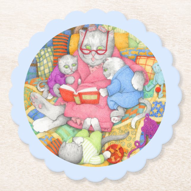 BEDTIME STORY Scalloped Round Underlägg - Blue Papper (Framsida)