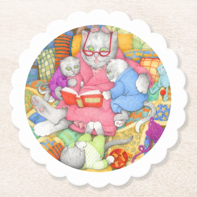 BEDTIME STORY Scalloped Round Underlägg - White Papper (Framsida)