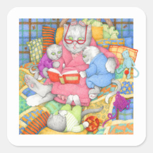 BEDTIME STORY Small Square Stickers - Vit Fyrkantigt Klistermärke