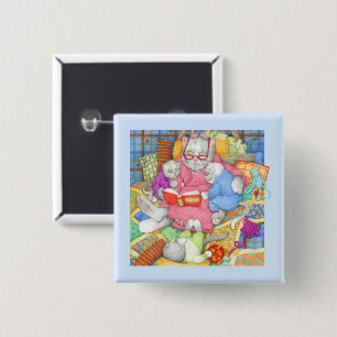 BEDTIME STORY Square Button Pin - Blue Knapp
