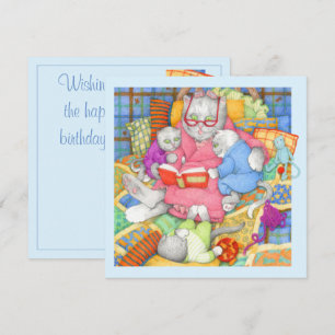 BEDTIME STORY Square Flat Birthday Card / Blue Kort