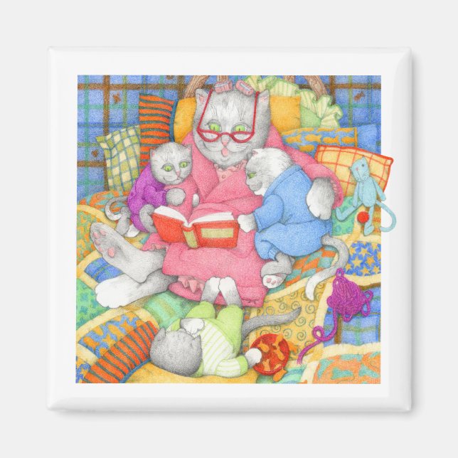 BEDTIME STORY Square Magnet - Vit (Framsidan)
