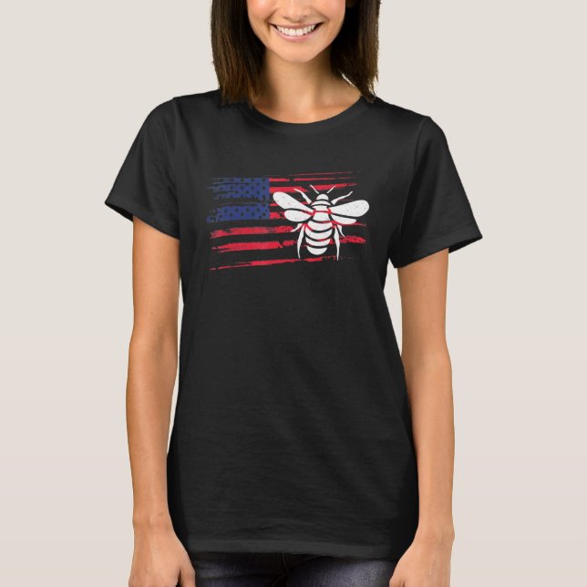 Bee amerikanska Flagga Wasp 4:e juli Ant Insekt U T Shirt (Framsida)