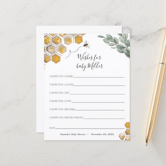 Bee and Eucalyptus Baby Shower Önskemål för Baby (Fram/Back In Situ)