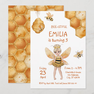 Bee-användbar Girly honey Bee 5:e Födelsedagsfeste Inbjudningar