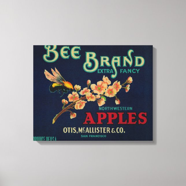Bee Apple Låda-etikett Canvastryck (Framsida)