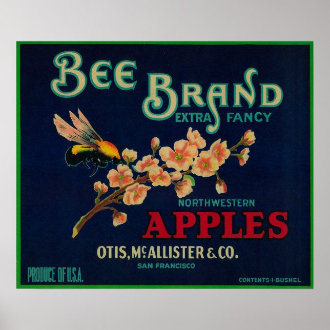 Bee Apple Låda-etikett Poster (Framsidan)