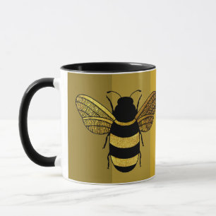 BEE-AUTIFUL DAGS TEXT HUMLA BLACK GULD GULT MUGG