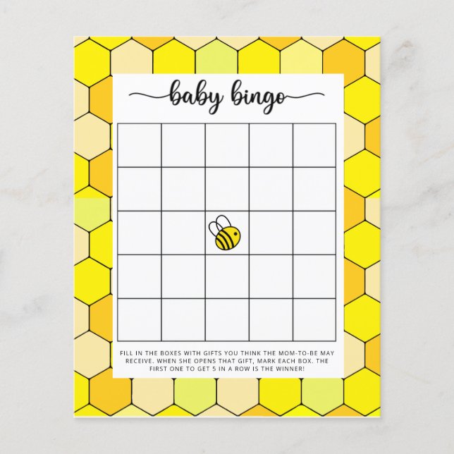 Bee Baby dusch bingo-spel (Framsida)