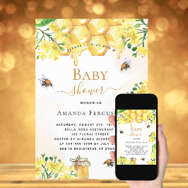 Bee Baby dusch guld gult blommigtar söta Inbjudningar
