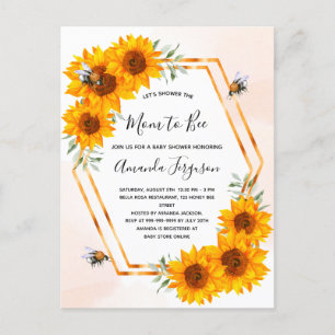 Bee Baby dusch-solblommor vit ros guld Vykort