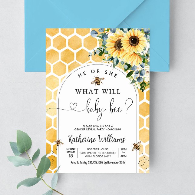 Bee Baby Honey Bee Könsbestämning Inbjudningar (Skapare uppladdad)