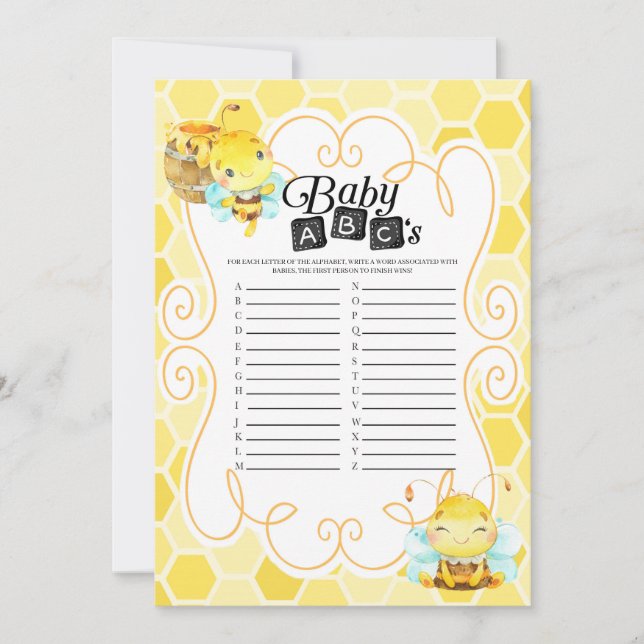 Bee Baby Shower Baby ABC:s spel Inbjudningar (Framsida)