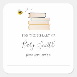 Bee Baby Shower Bibliotek Fyrkantigt Klistermärke