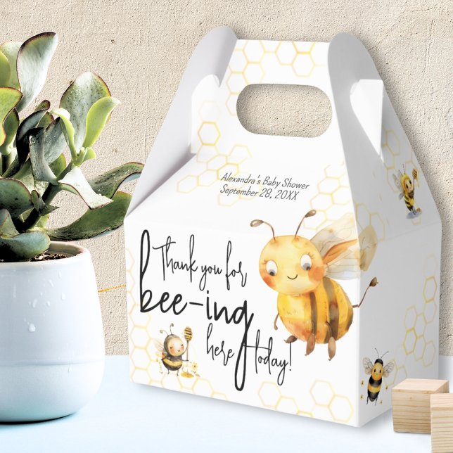 Bee Baby Shower Boy eller Girl Typography Tack Presentaskar (Skapare uppladdad)