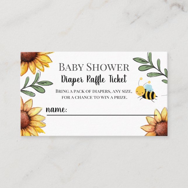 Bee Baby Shower Diaper Raffle Biljett (Framsida)
