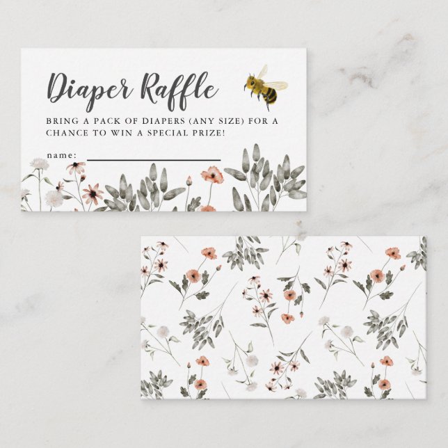 Bee Baby Shower Diaper Raffle Biljett Tilläggskort (Fram/baksida)