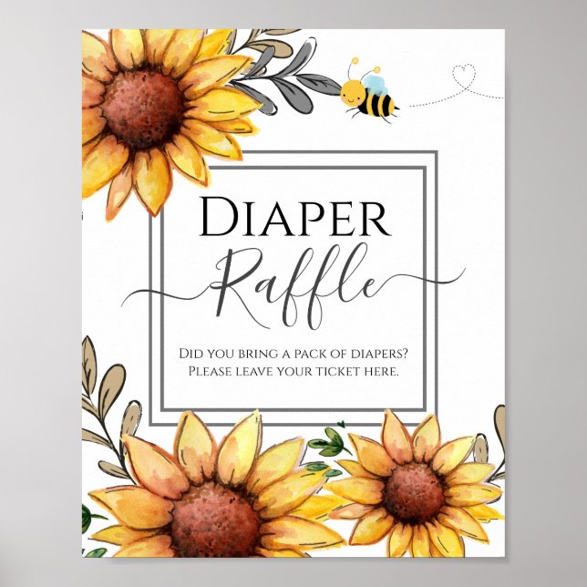 Bee Baby Shower Diaper Raffle Party Sign Poster (Framsidan)