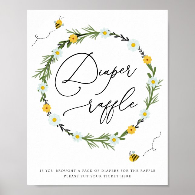 Bee Baby Shower Diaper Raffle Sign Poster (Framsidan)