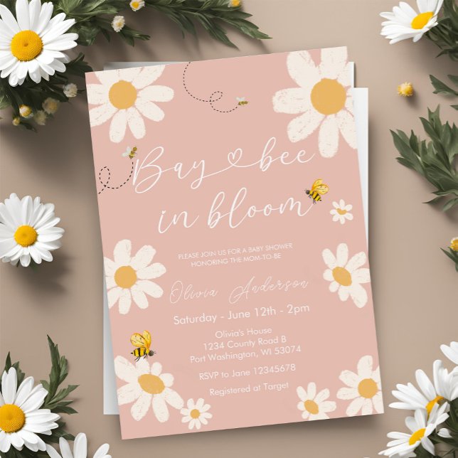 Bee Baby Shower för bin Rosa Daisy Cute Bay Bay Be Inbjudningar (Skapare uppladdad)