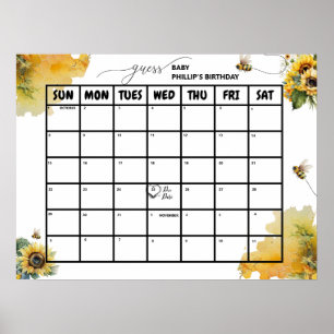 Bee Baby Shower Förfallodatum Poster