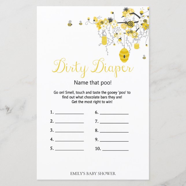 Bee Baby Shower Game - Dirty Diaper (Framsida)